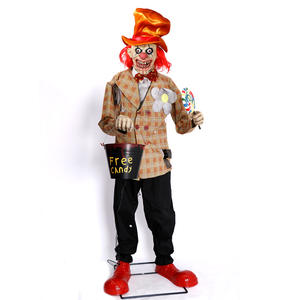 Decoración Animada de Halloween: Figura de Payaso Eléctrico con Ojos Luminosos y Cubo de Dulces por Inducción, Divertida Figura de Joker de Pie - Product Image 1