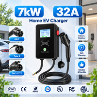 7kW 32A EV 壁挂式充电站 GB/T Type 2 J1772 RFID LCD WiFi 蓝牙 Tuya App 交流充电器 壁挂式 OEM 供应商