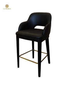 Chaise de bar commerciale Roco moderne en bois massif, durable et stable, avec revêtement en cuir, pour bar à domicile, villa et entrée - Product Image 1