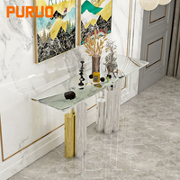 Console en acier inoxydable et verre, modèle de luxe européen, avec base métallique, pour meuble de salon, 4 pièces