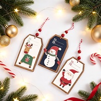 Nouvelles décorations de Noël : Petits ornements en bois en forme d'étiquette avec Père Noël et rennes, accents suspendus pour la maison