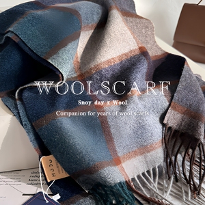 100% <b>Wool</b> Women's Checked Pattern Scarf Heavyweight Thermal Autumn Long Shawl <b>Wrap</b> Ready Ship Muffler Custom Logo 180x30cm - Product Image 2