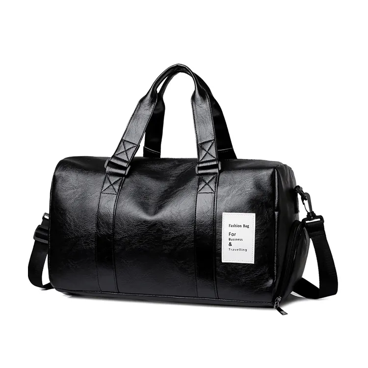 Black Men Duffle Bags Waterproof PU Luggage Travel Bags For Man Office Tote Large Capacity Weekend Bag