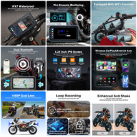 Écran CarPlay pour moto de 6,25 pouces, étanche IPX7, 1500 nits, surveillance de stationnement 24h/24, double connexion sans fil, Android Auto, TPMS, navigation GPS