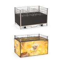 Cage promotionnelle en fil métallique pour supermarché avec roulettes