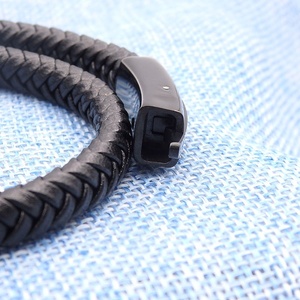 VEROMCA acciaio inossidabile doppio chiusura a scatto nero <span class=keywords><strong>intrecciato</strong></span> in vera pelle da <span class=keywords><strong>uomo</strong></span> <span class=keywords><strong>bracciale</strong></span> avvolgente - Product Image 6