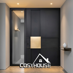 ประตูทางเข้าบ้านวิลล่าดีไซน์หรูหรา ตกแต่งด้วยโลหะเคลือบสีบรอนซ์ลายซันเบิร์สท์ทันสมัย - Product Image 6