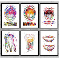 Seni Dental Kanvas Gigi Lukisan Medis Dinding Seni Poster dan Cetakan Cat Air Gambar Anatomi Gigi Mulut Klinik Dekorasi