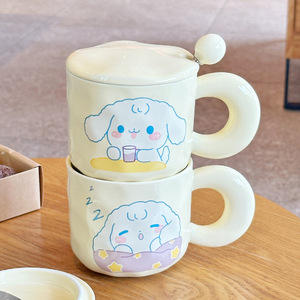 Cute Cartoon Ceramic <b>Mug</b> With Lid And Spoon For Girls Breakfast Office Drinkware Gift Set - Product Image 2
