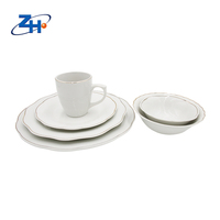 Ensemble de vaisselle en porcelaine en gros, 6 pièces, personnalisé, blanc, incrustation dorée, style campagnard, assiettes bon marché