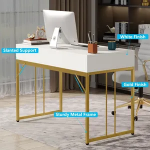 Design moderne et élégant, cette coiffeuse en or et blanc, en panneau MDF de qualité supérieure et avec un cadre en tube d'acier inoxydable. - Product Image 6