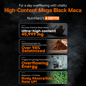 Complément alimentaire Nutriharu Mega BlackMaca Root, best-seller, pour hommes, pour l'énergie quotidienne, la vitalité et le soutien des performances physiques - Product Image 4