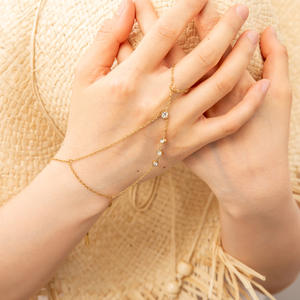 Pulsera de cadena de moda chapada en oro de 18 quilates con circonita cúbica, anillo de dedo, regalo de joyería para mujer - Product Image 2