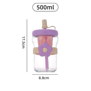Wholesale Cute 500ml Glass Water Tumbler with Straw <b>Tea</b> <b>Infuser</b> Portable Fruit Infused Travel Cup for Home Party Females - Product Image 2