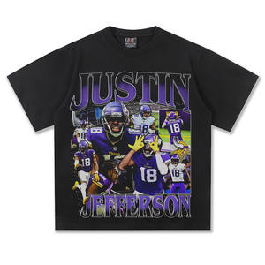 <span class=keywords><strong>Justin</strong></span> Jefferson 2025 весна/лето новая коллекция Ретро плотный принт регби повседневная трикотажная футболка с коротким рукавом 300 грамм свободная - Product Image 3