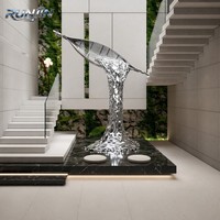RUNJIN RJ-263 Patung Daun Gantung Seni Logam, Poles Cermin, Baja Tahan Karat, Tempa Tangan, Patung Bola Bertingkat, Tinggi 280cm, Custom