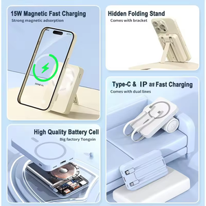 <span class=keywords><strong>TKT</strong></span> <span class=keywords><strong>2</strong></span>-in-1 Powerbank mit Typ-C-Kabel, integriertem Telefonständer, magnetischem kabellosem Laden, dünne Powerbank, kompatibel mit iPhone - Product Image 3