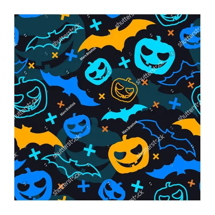 Zhong Nian 100% Polyester New Design Halloween Clothing Skirt Decoration Organza Fabric Bat And Pumpkin Printing Fabric