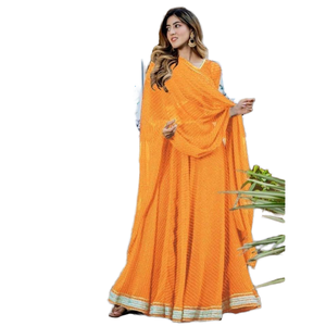 Lehenga choli สีส้มพิมพ์ georgette ดีไซเนอร์สำหรับงานแต่งงาน - Product Image 1