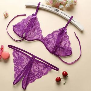 Ensemble de lingerie sexy trois pièces grande taille, ouvert à l'entrejambe, pas besoin de retirer, culotte string en dentelle séduisante, vente en gros. - Product Image 1