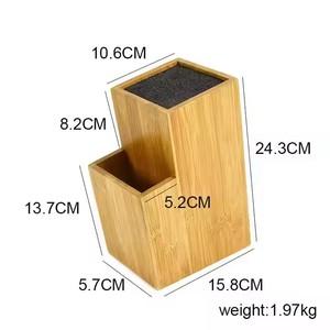 Bamboo Wood Two Tiered Slotless Kitchen Cooking <b>Knife</b> <b>Holder</b> Storage Organizer with Removable Bristles for Any Size <b>Knives</b> - Product Image 4