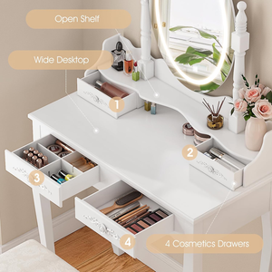 Ensemble de coiffeuse avec miroir et éclairage, table de maquillage moderne avec tabouret pour chambre à coucher - Product Image 4