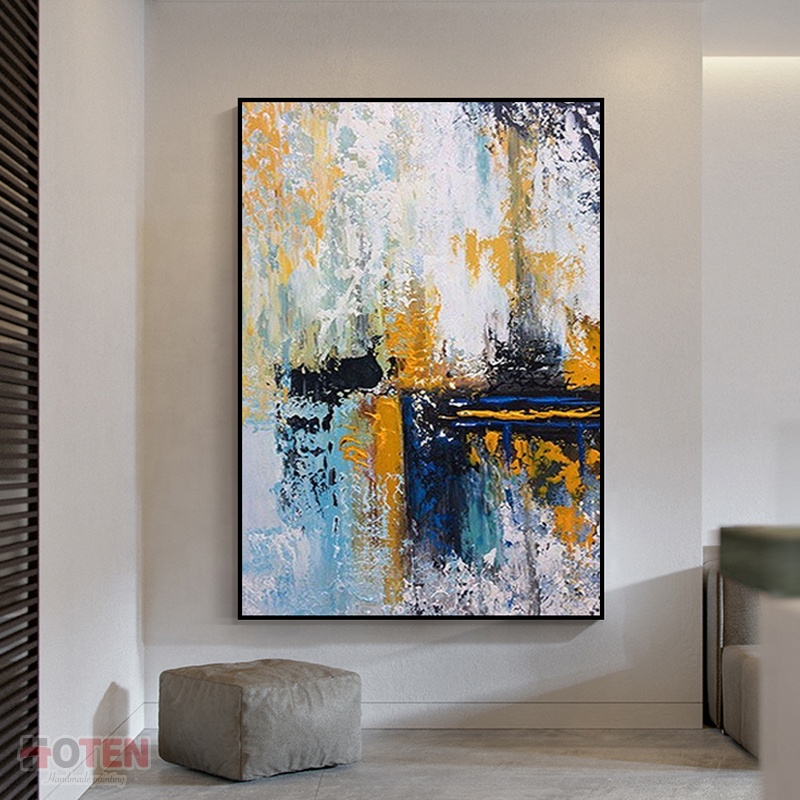 Modern Abstract Hand Painted Wall Art Thick Texture Filter Effect Poster on Rolled Canvas Oil Paint for Living Room