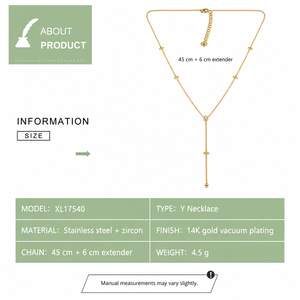 Collar con Cruz en Y de Acero Inoxidable, Chapado al Vacío en Oro de 14K, con Punta Central de Zirconia, Cadena de 45cm, Tono Oro y Plata - Product Image 3