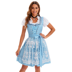 Vestido Dirndl de Oktoberfest para Mujer Yi Xiaoyi, Azul con Puntos y Ribete de Encaje, Manga Corta, Disfraz para Adultos, Primavera 2025 - Product Image 2