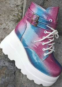 Aedra Haute Coupe Fil Dégradé Baskets Hautes Talons Compensés Sport Femmes Chaussures <span class=keywords><strong>à</strong></span> Lacets - Product Image 2