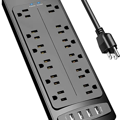 Power Strip, ALESTOR Surge Protector with 12 Outlets and 4 USB Ports, 6 Feet Extension Cord (1875W/15A), 2700 Joules, ETL Listed