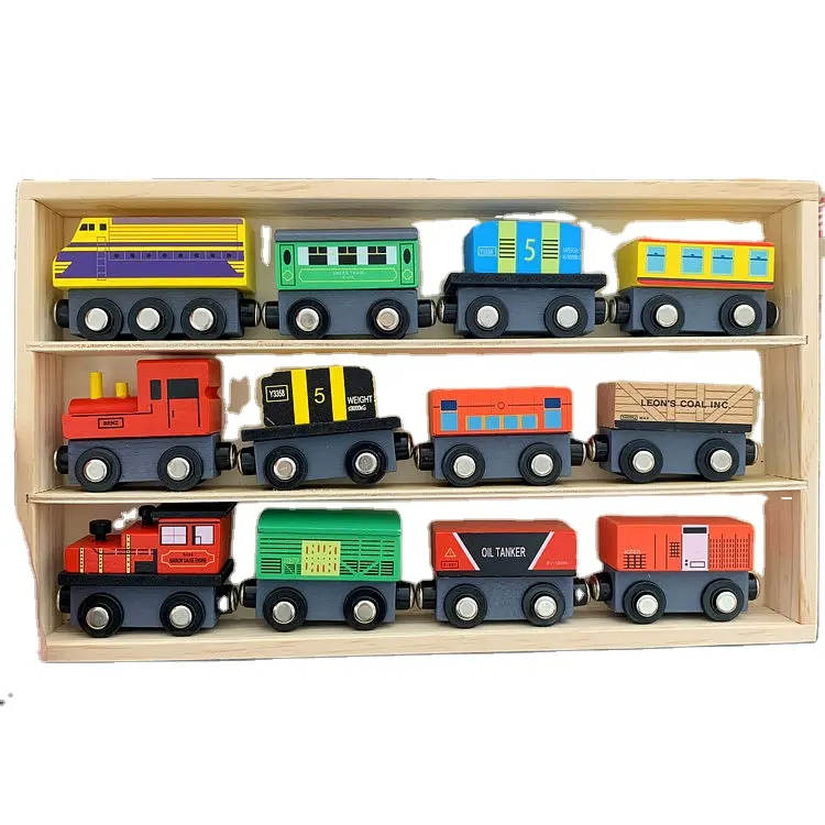 Kayu 12 PCS Kereta Mainan Magnetic Set Mainan Kereta Set untuk Anak-anak Balita Kompatibel dengan ThomasTrain Set Trek