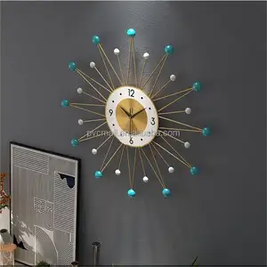 Handcrafted gold metal wall art panel sun shaped wall clock 3d home art decoration beautiful wall clock