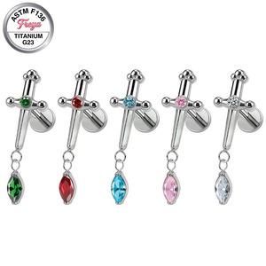 Boucles d'oreilles pendantes <span class=keywords><strong>en</strong></span> forme <span class=keywords><strong>de</strong></span> goutte d'eau avec zircon plaqué <span class=keywords><strong>argent</strong></span> ASTM-F136, piercing <span class=keywords><strong>en</strong></span> titane pour cartilage d'oreille, lobe, hélix, cadeau <span class=keywords><strong>de</strong></span> fiançailles - Product Image 3