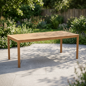 Table à manger rectangulaire en bois moderne, écologique et durable, avec pieds en bois massif et plateau à lattes, pour usage intérieur/extérieur, capacité 6 personnes - Product Image 3