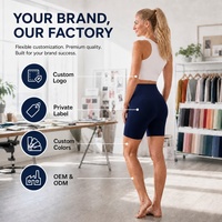 Shorts de sport pour femme bleu marine uni, taille haute, extensibles dans quatre directions, respirants et légers, pour la gym, le fitness, la course et les activités de plein air