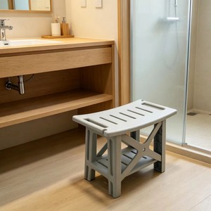 Tabouret de salle de bain en plastique antidérapant, siège de douche pour personnes âgées, repose-pieds avec rangement - Product Image 1