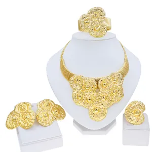 镀金项链耳环戒指手链最新时尚珠宝婚礼派对礼物生日巴西意大利迪拜珠宝套装