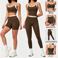 Ensemble de yoga respirant sans couture pour femme, color block, avec soutien-gorge de sport et short taille haute, 2 pièces, pour la gym et l'entraînement