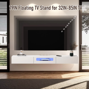 Soporte de <span class=keywords><strong>TV</strong></span> flotante con luces <span class=keywords><strong>LED</strong></span> Mueble de <span class=keywords><strong>TV</strong></span> montado en la pared de 71 ''con puerta de vidrio Centro de consola multimedia Estante de almacenamiento grande - Product Image 6