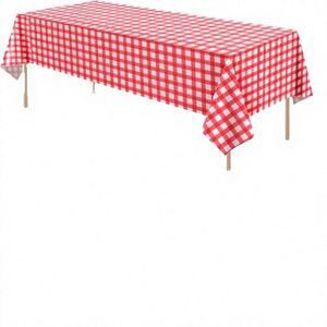Printed Red Geometric Plaid Plastic Cover 4ft Disposable for Birthday Parties Weddings Picnics - Product Image 2