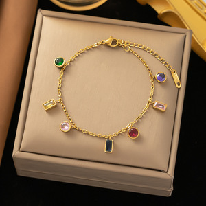 Pulseras Minimalistas de Cadena con Circones de Colores, Chapadas en Oro, de Acero Inoxidable y Cobre, Colección de Joyería con Abalorios Delicados - Product Image 3