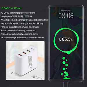 Adaptador USB Portátil de Carga Rápida PD QC3.0 de 51W con 4 Puertos, Cargador de Pared Rápido para iPhone, <span class=keywords><strong>Samsung</strong></span>, Tablet y Otros Dispositivos Electrónicos (EU, US, AU) - Product Image 6