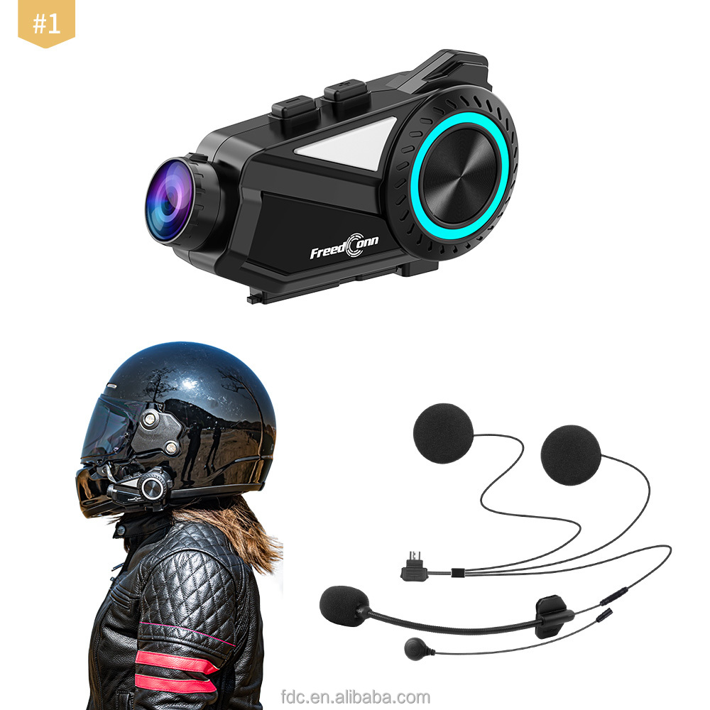 FreedConn R3 Pro Motorcycle Bluetooth Headset with 2K Camera, Hi