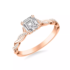 แหวนหมั้นเพชรทรง Asscher ทองคำ 10K 14K 18K แบบกำหนดเอง ดีไซน์ก้านบิดประดับเพชร Pave ด้านข้าง เพชรเพาะเลี้ยงในห้องปฏิบัติการ พร้อมใบรับรอง IGI สำหรับผู้หญิง - Product Image 2