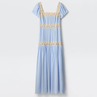 Robe d'été romantique Wisrise Fashion Factory sur mesure pour femme, style vintage floral, manches courtes bouffantes, col carré, empiècements en dentelle, coupe trapèze