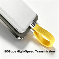 Câble plat flexible USB4 80 Gbps USB-C vers USB-C, kit de charge rapide 240 W, sortie vidéo avec adaptateur en alliage d'aluminium et porte-clés