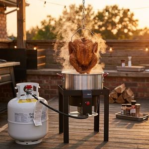 Olla para freír pavo de aluminio de 30QT <span class=keywords><strong>con</strong></span> revestimiento nano interior, <span class=keywords><strong>con</strong></span> cesta y quemador de propano, para exteriores, para mariscos y pavo, 50,000 BTU - Product Image 1