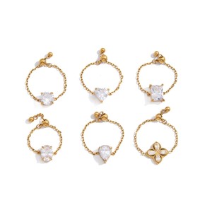 Bague ajustable en acier inoxydable hypoallergénique avec zircone cubique, sans ternissement, pour femme - Product Image 1
