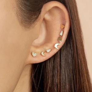 Tiny Minimal Stud 925 Sterling Silver Small lightning Moon Star Mini <strong>Second</strong> Stud <strong>Earring</strong> - Product Image 5